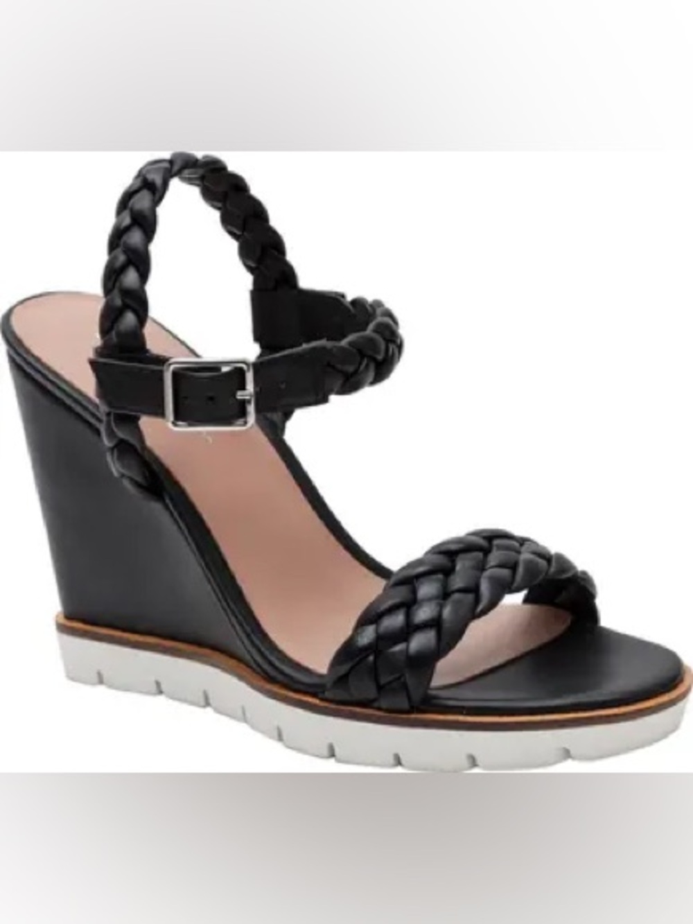 Paolo Black Braided Wedge Sandals
